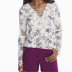 WHBM Long Sleeve Boho Lace-Up Blouse